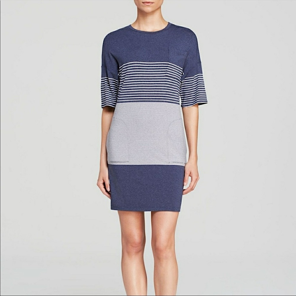 NWOT THEORY Pelloa engineered t-shirt dress striped with pockets P / small new